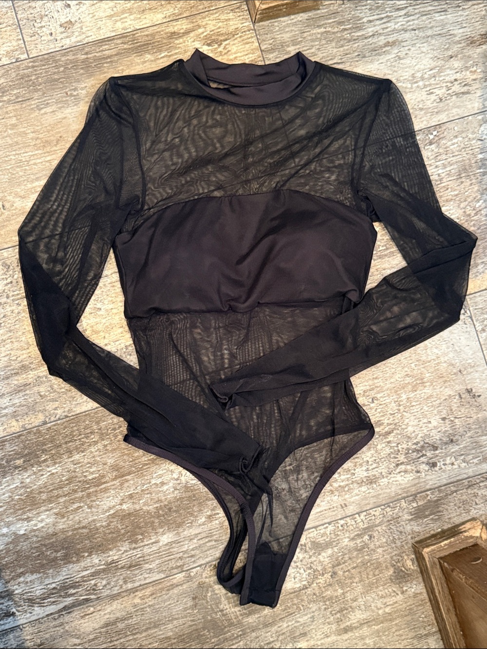 Klassy Network Black Sheer Long-Sleeve Bodysuit